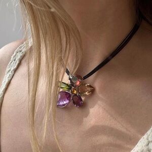 Swarovski Pink and Green Necklace with Elegant Charms